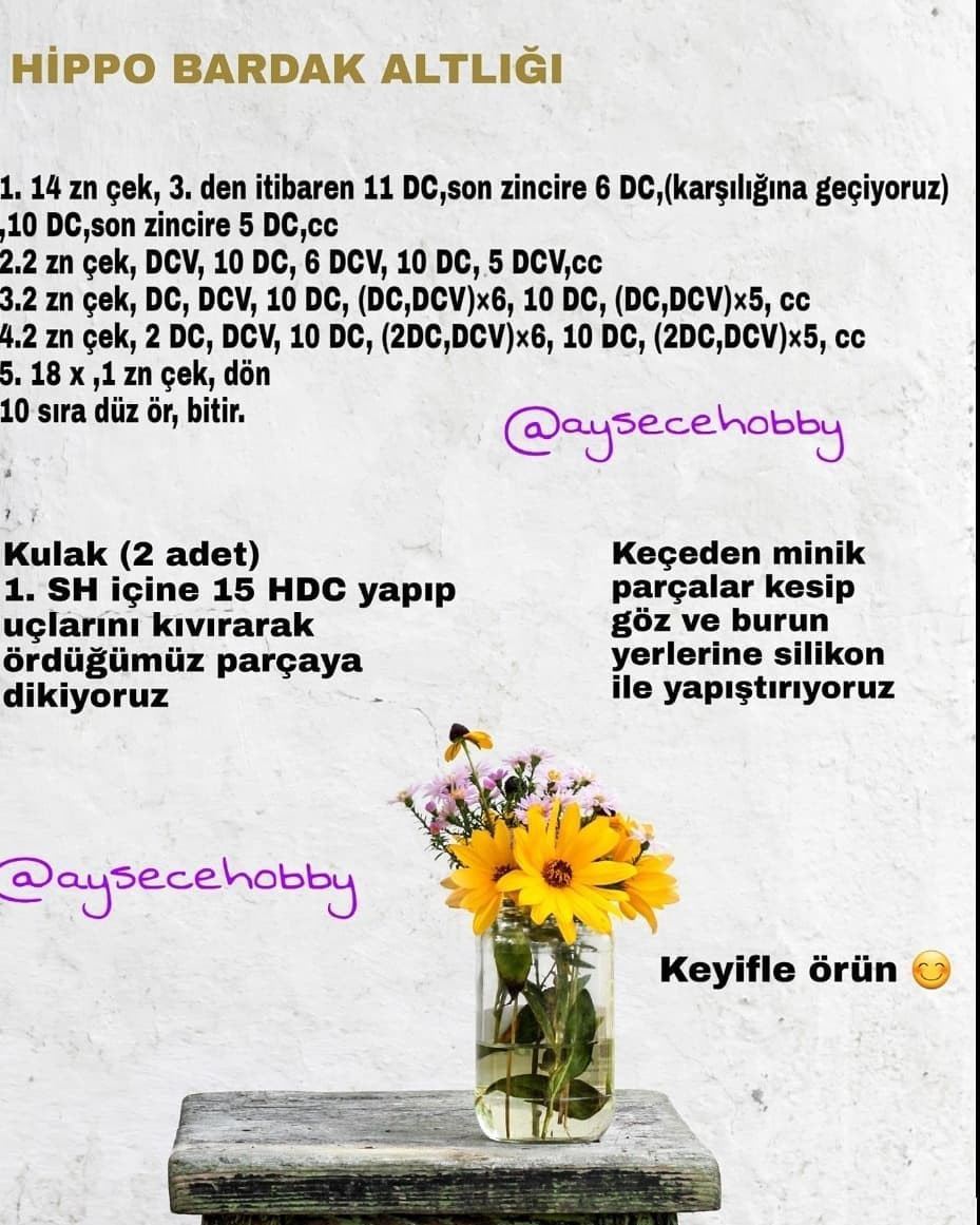 Ücretsiz Hipopotam Şeklinde Örgü Altlık Tarifi