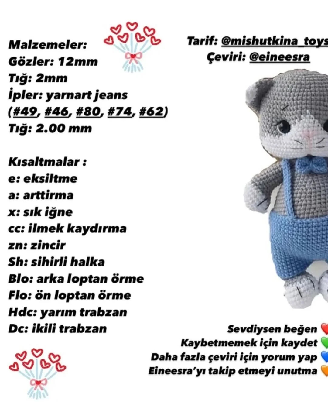 Ücretsiz Kedi Amigurumi ve Diş Kaşıyıcı Tarifi