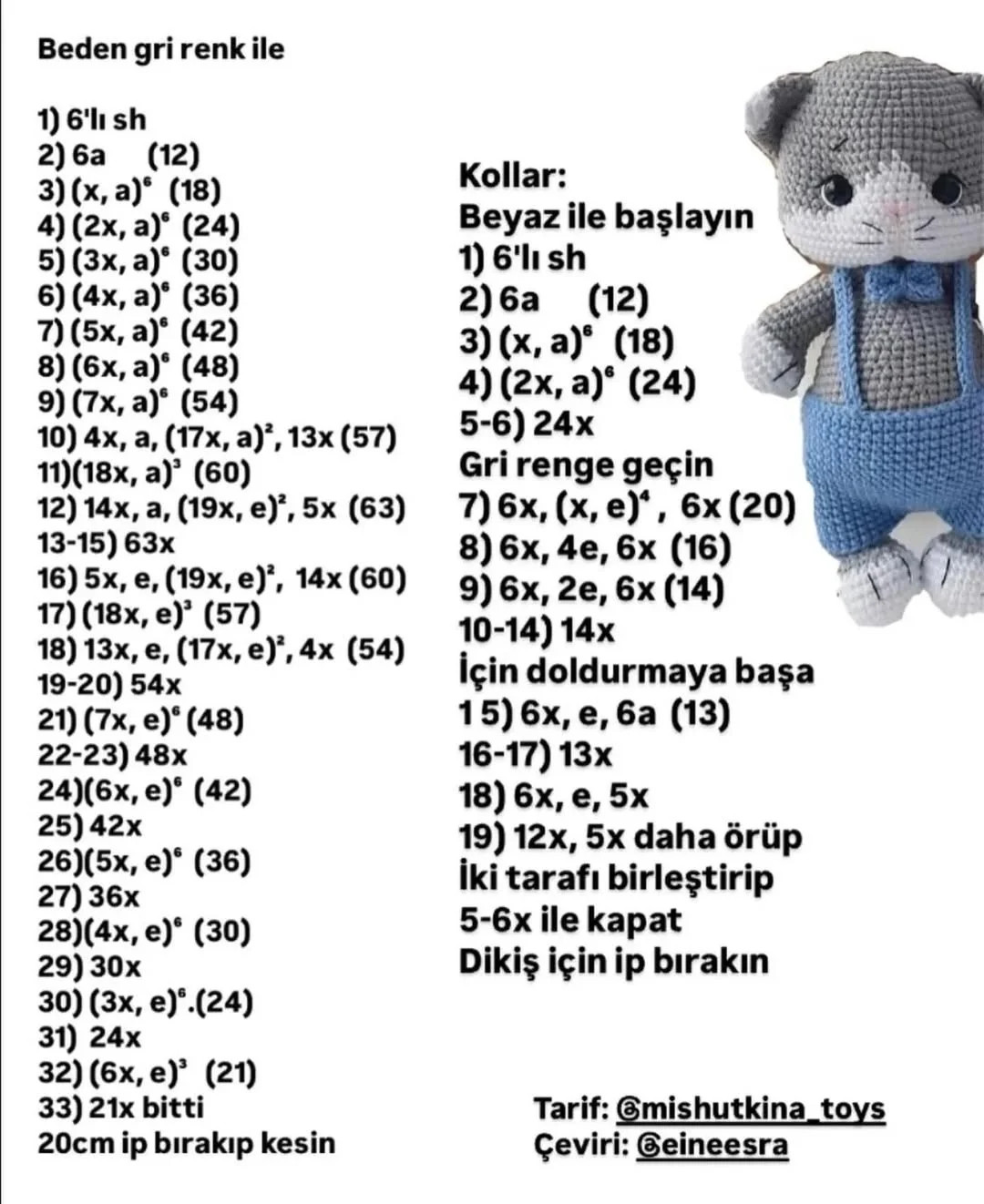 Ücretsiz Kedi Amigurumi ve Diş Kaşıyıcı Tarifi