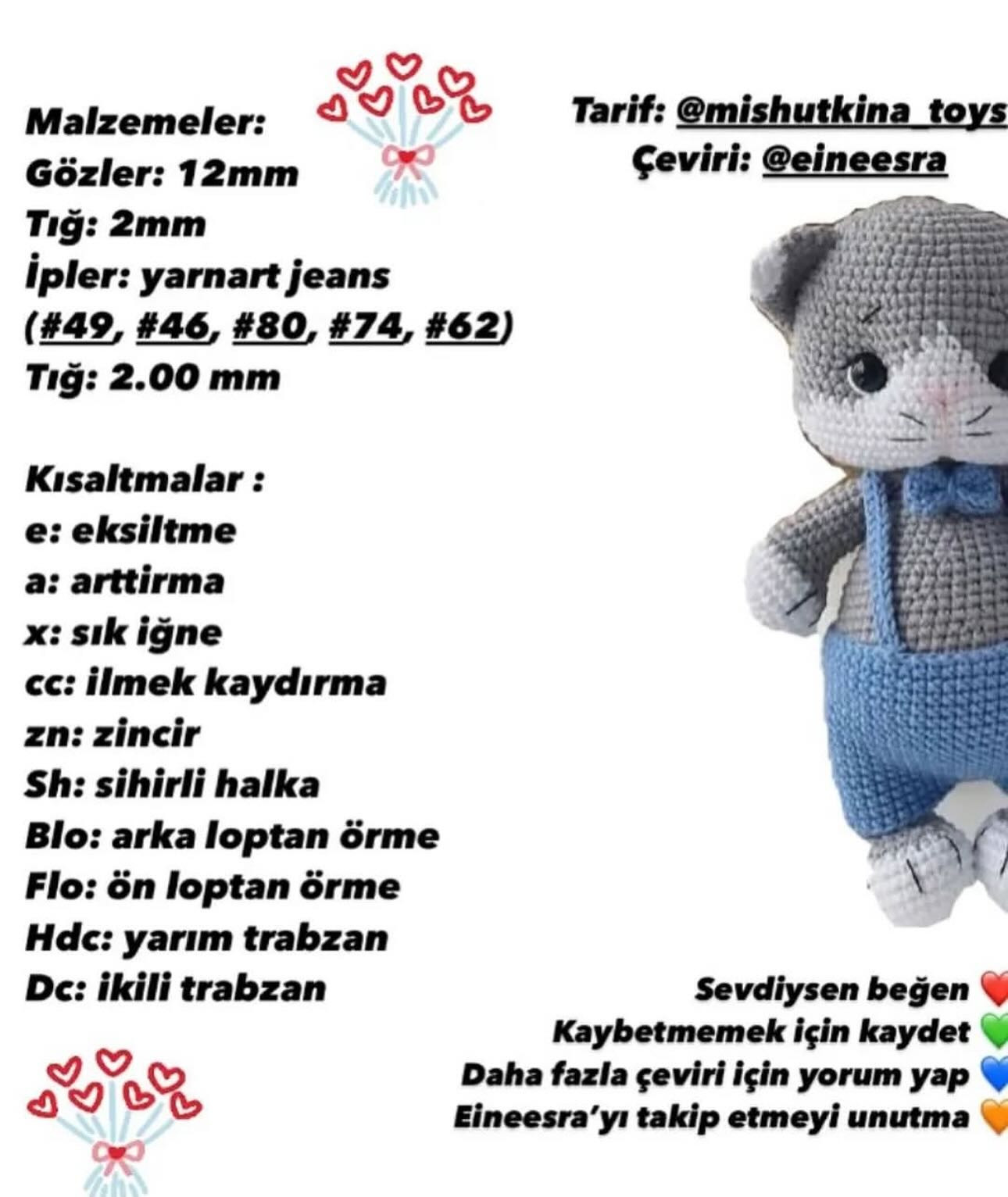 Ücretsiz Kedi Amigurumi ve Diş Kaşıyıcı Tarifi