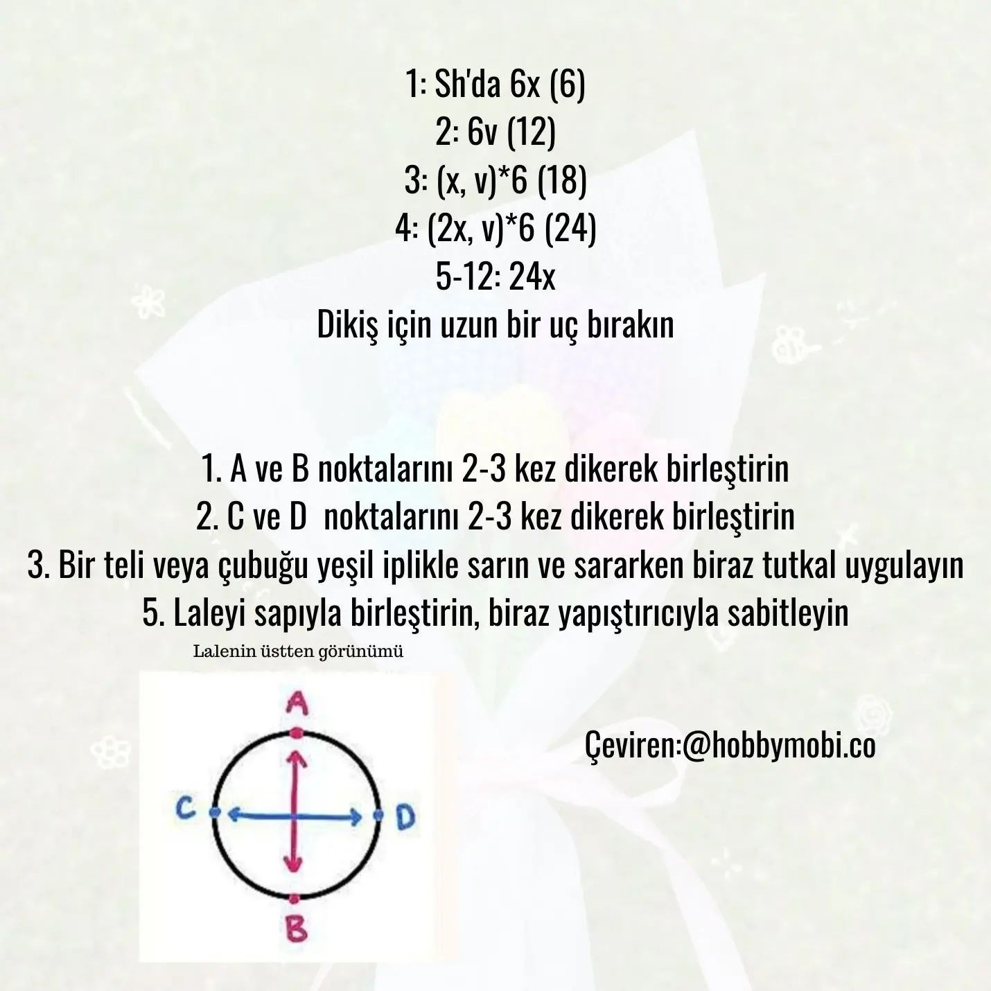 Ücretsiz Renkli Laleler Makarna İpiyle Tığ İşi Buketi Tarifi