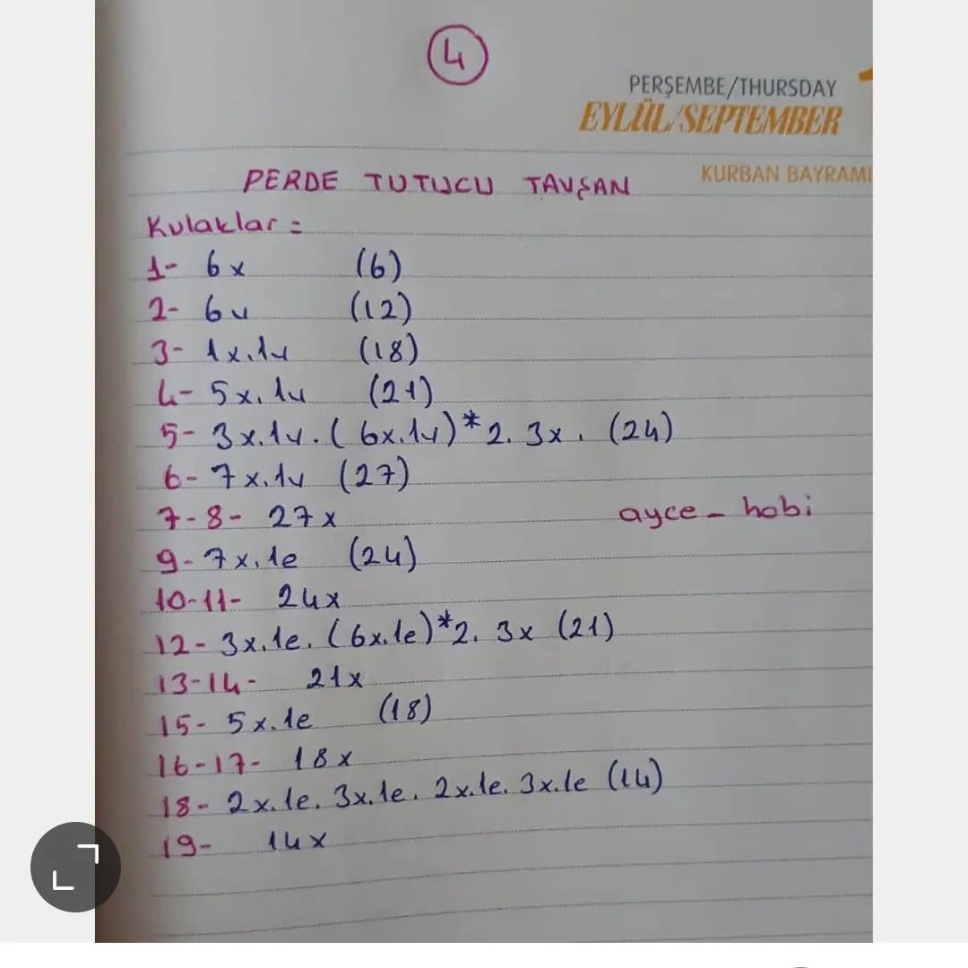 Ücretsiz Tavşan Perde Tutucu Amigurumi Tarifi