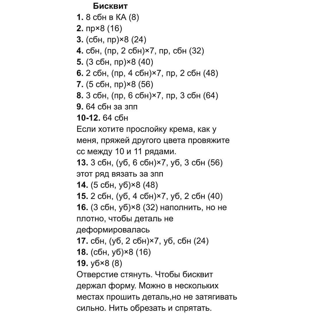 Вязаные пирожные с вишневым декором: схема для рукодельниц