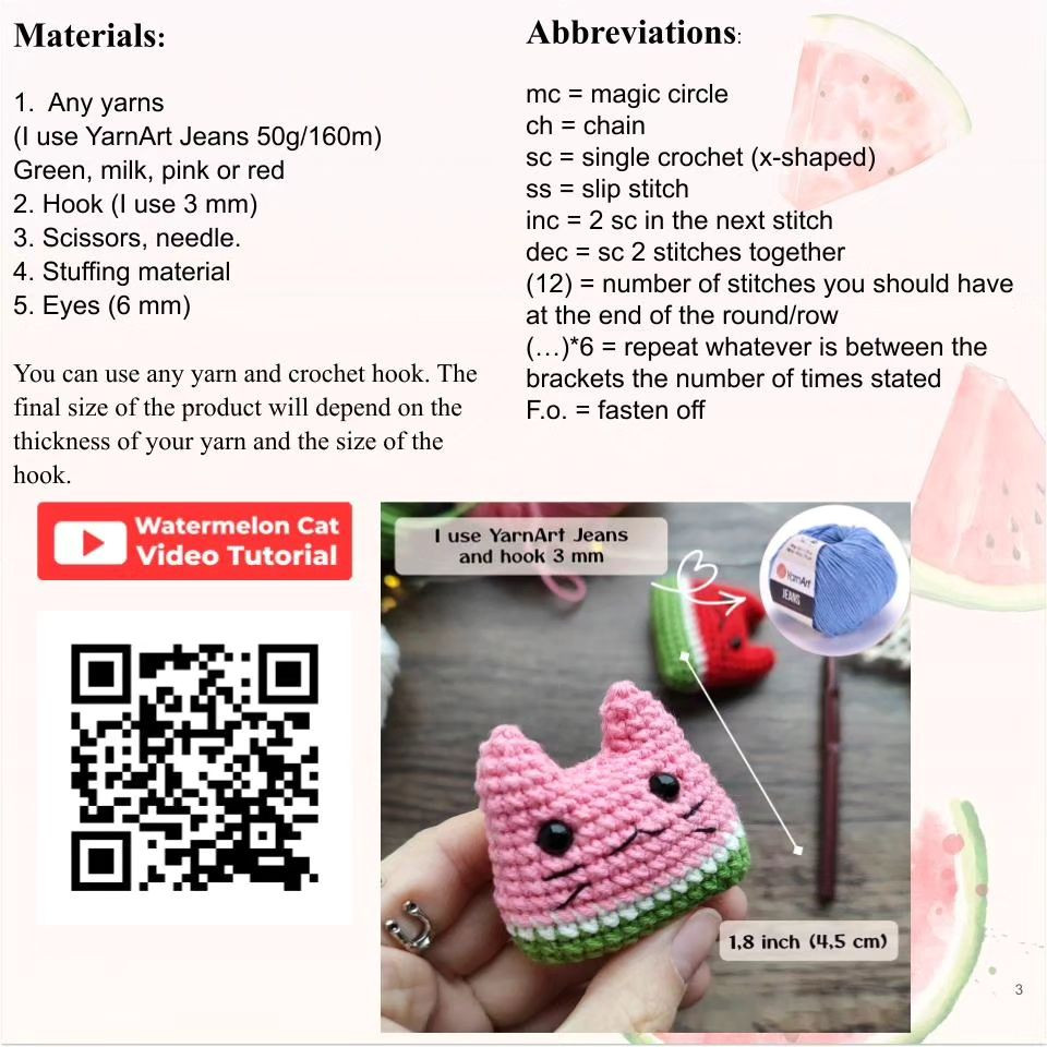 Watermelon Cat Crochet Pattern by ToysByValerie