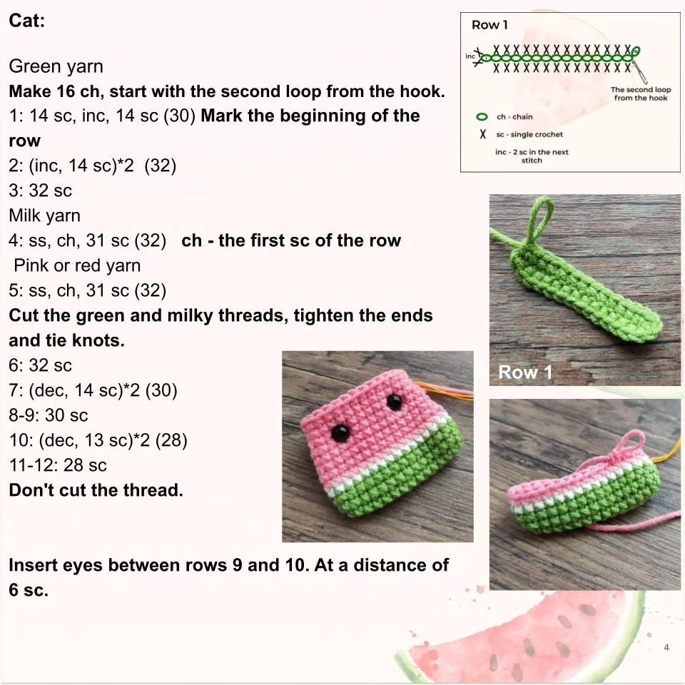 Watermelon Cat Crochet Pattern by ToysByValerie