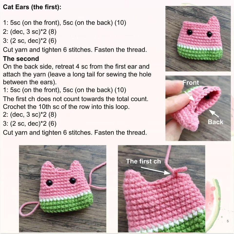 Watermelon Cat Crochet Pattern by ToysByValerie
