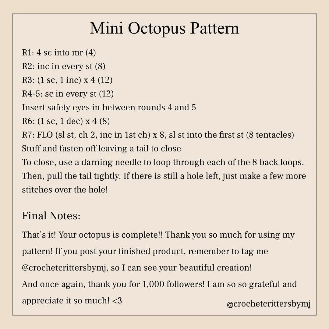 Adorable Crochet Octopus Free Pattern for Beginners