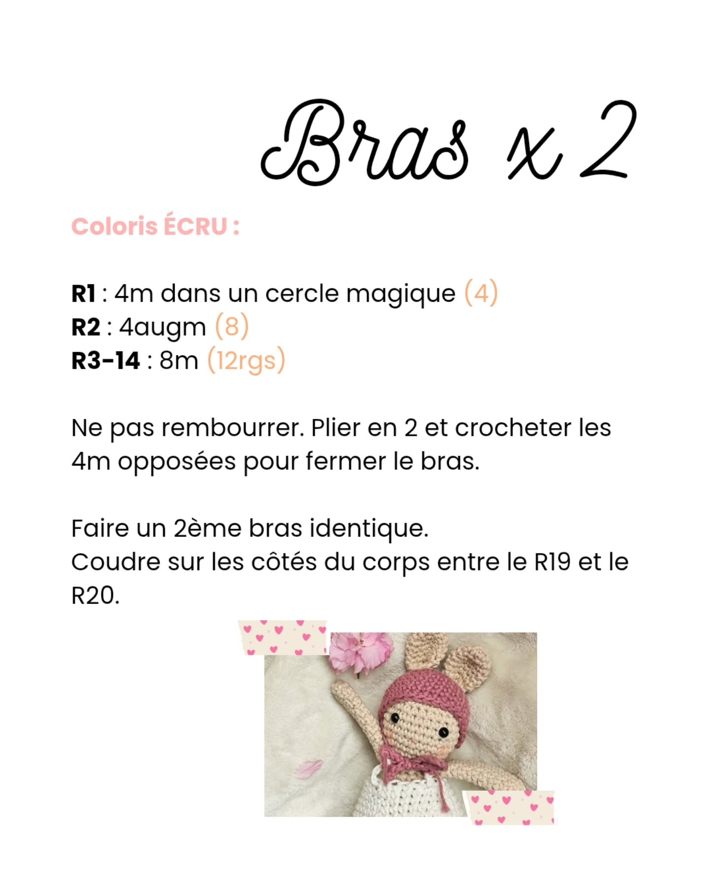 Adorable poupée crochet avec oreille de lapin rose gratuite