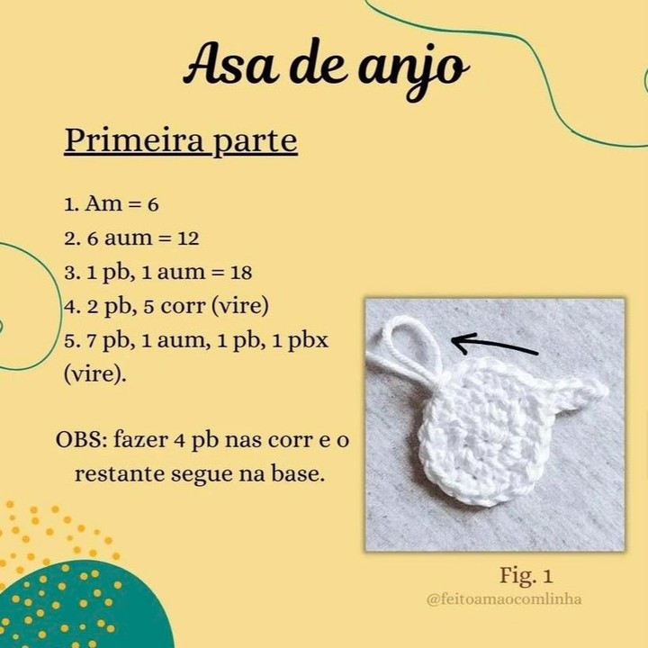 Ala de anjo em crochê com receita gratuita