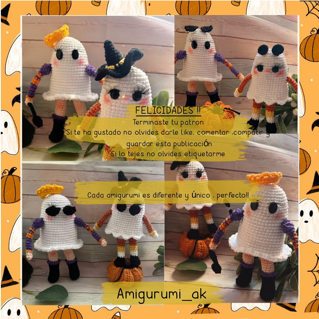 Amigurumi fantasmas de Halloween con sombrero y corona