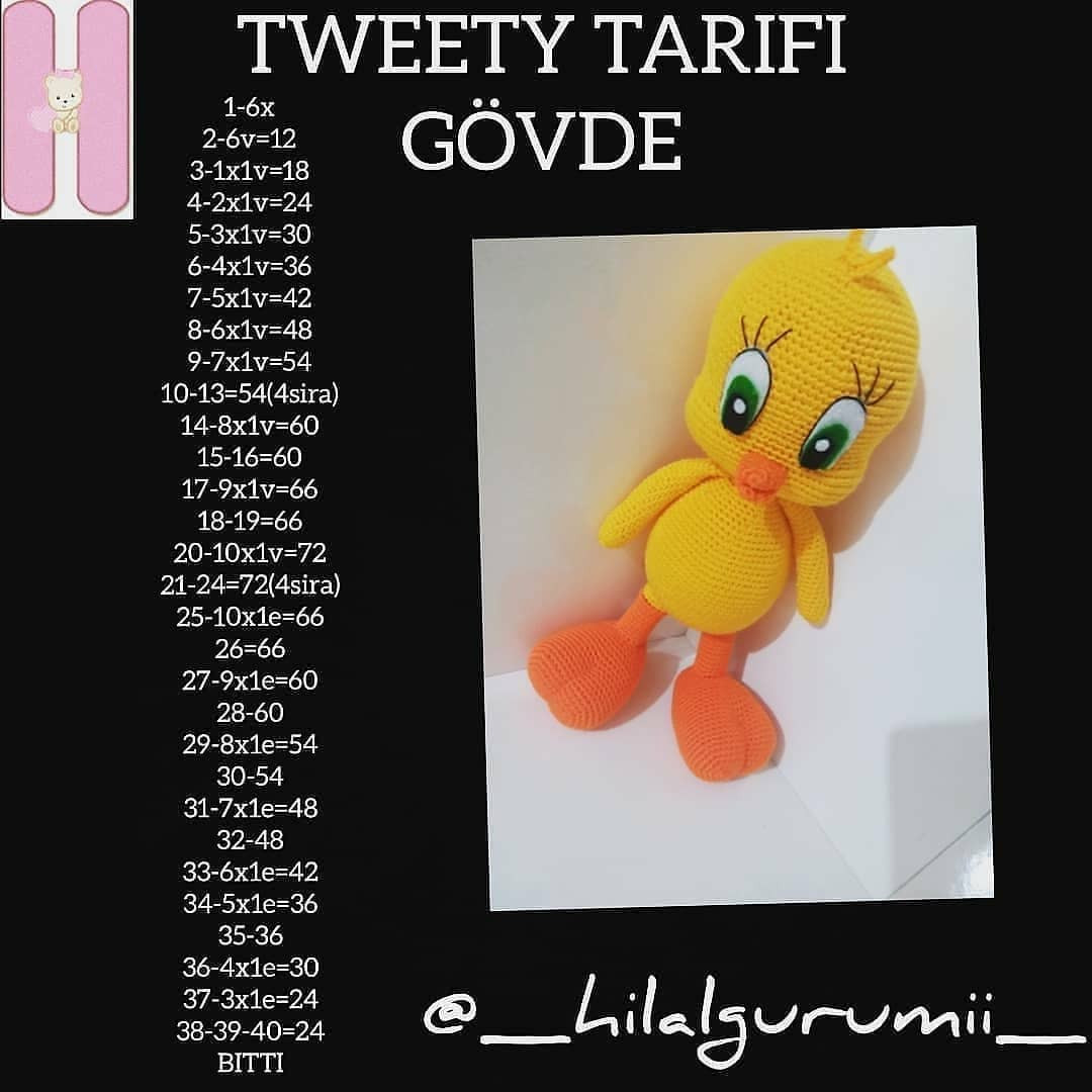 Amigurumi Tweety Tarifi: Ücretsiz ve Kolay Desen Yapımı
