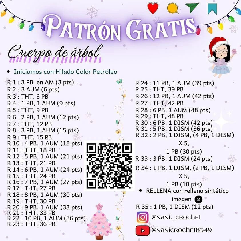 Árbol de Navidad de ganchillo con patrón gratuito