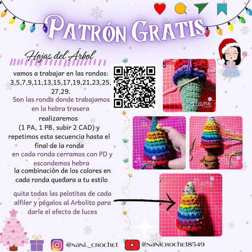 Árbol de Navidad de ganchillo con patrón gratuito