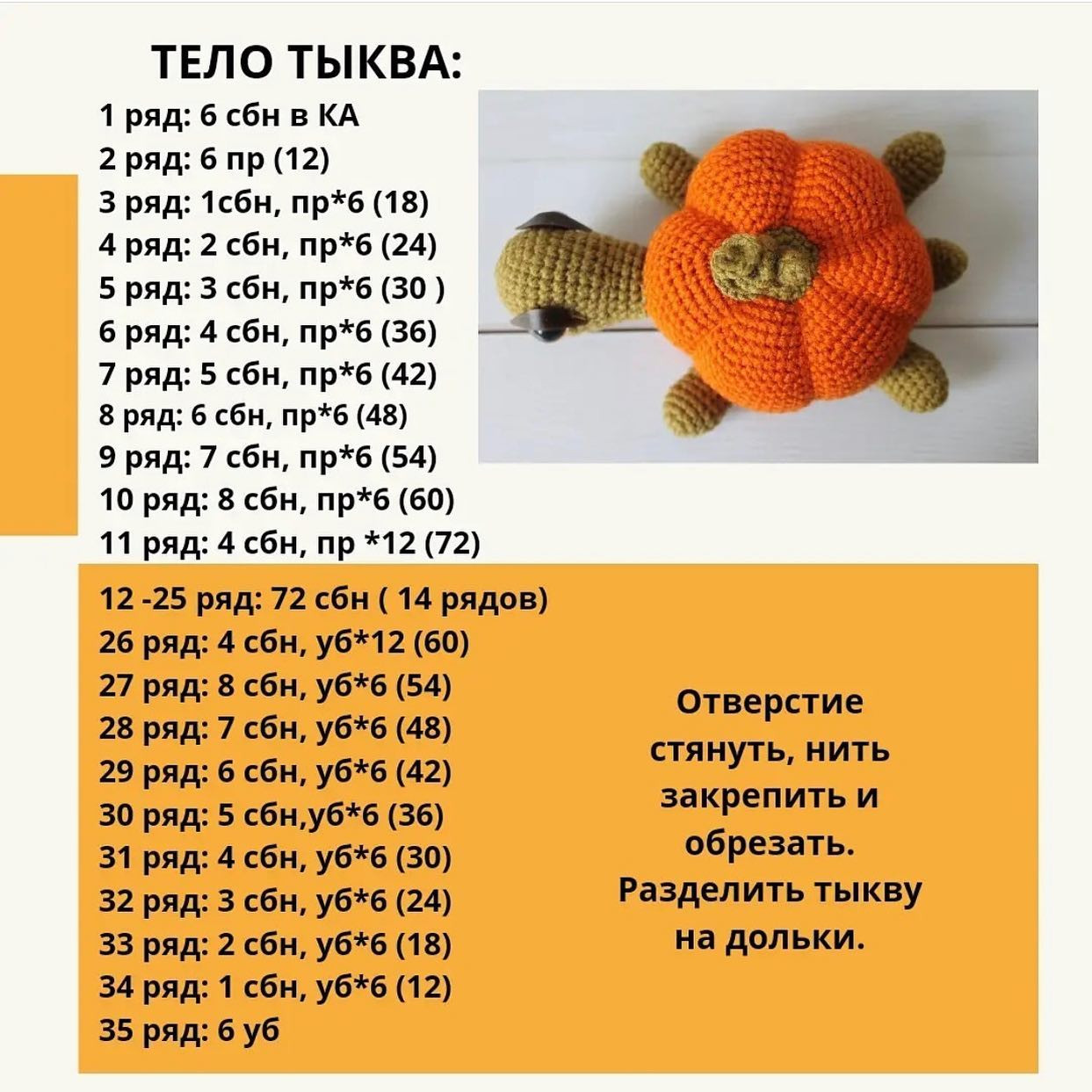 Бесплатное описание черепаха-тыква для вязания