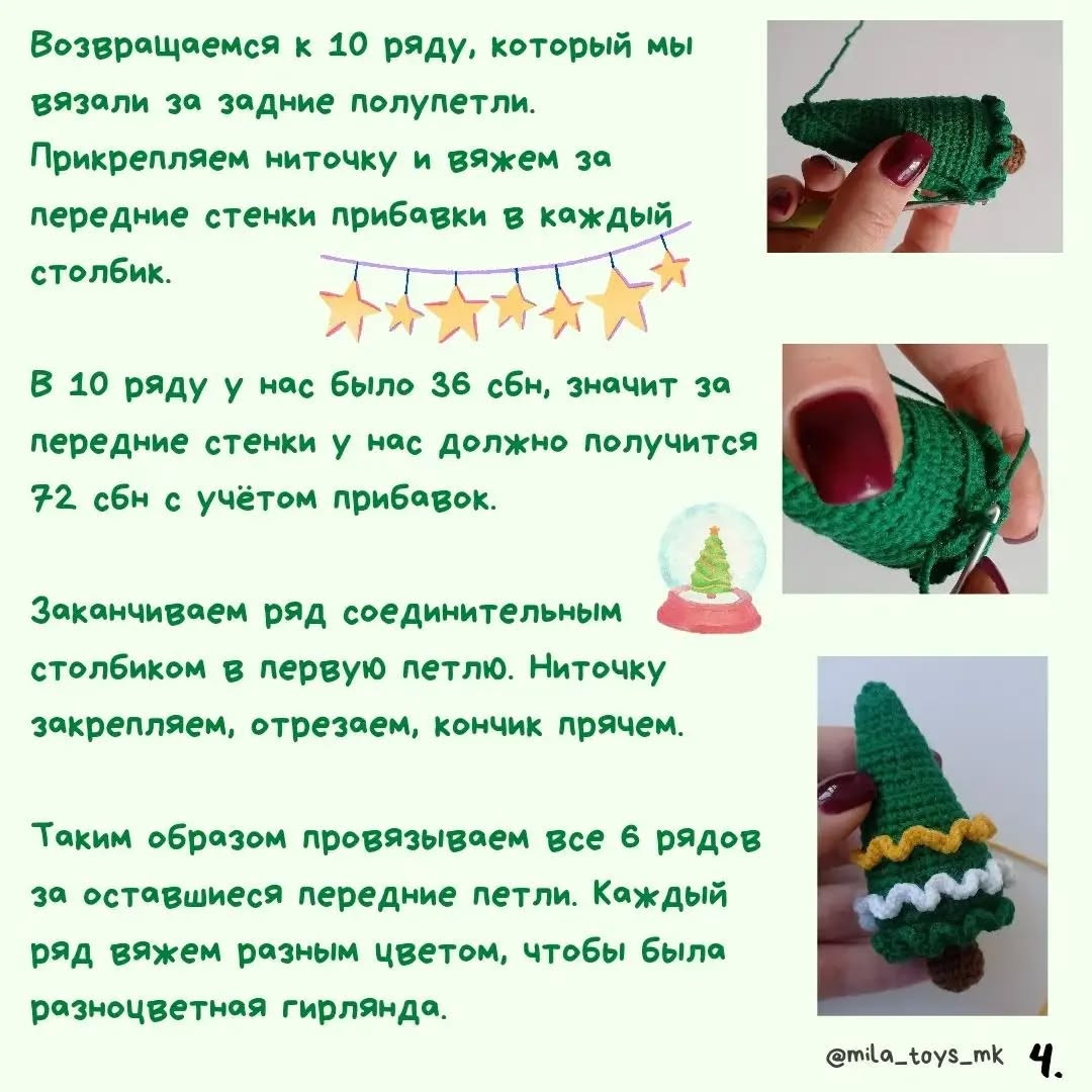Бесплатное описание: Ёлочка с разноцветной гирляндой