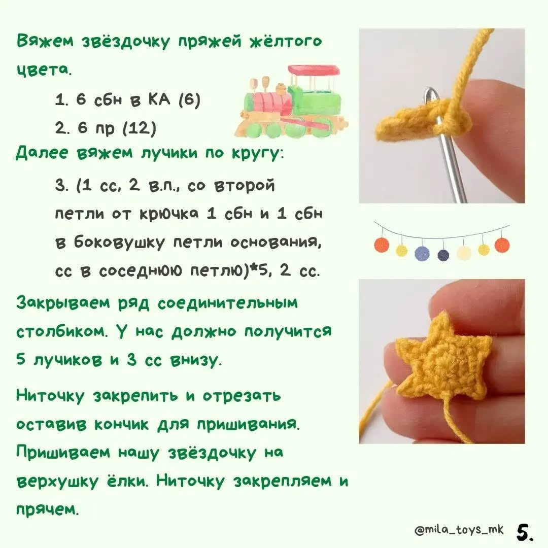 Бесплатное описание: Ёлочка с разноцветной гирляндой