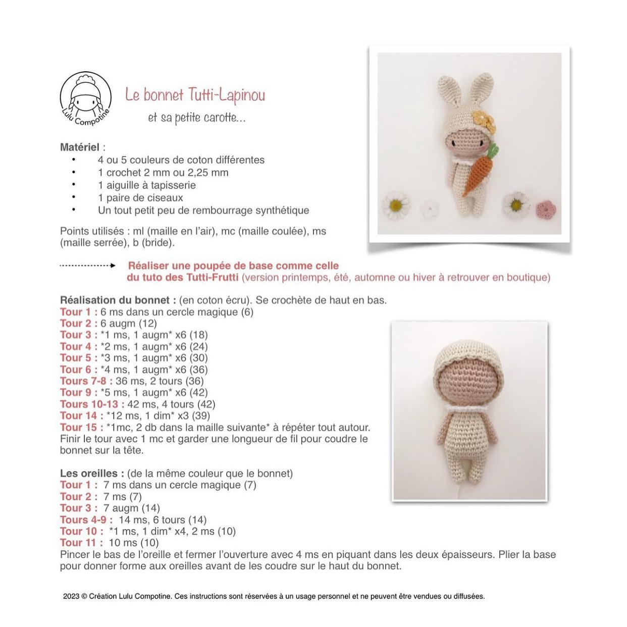 Bonnet lapin et petite carotte: modèle crochet gratuit adorable