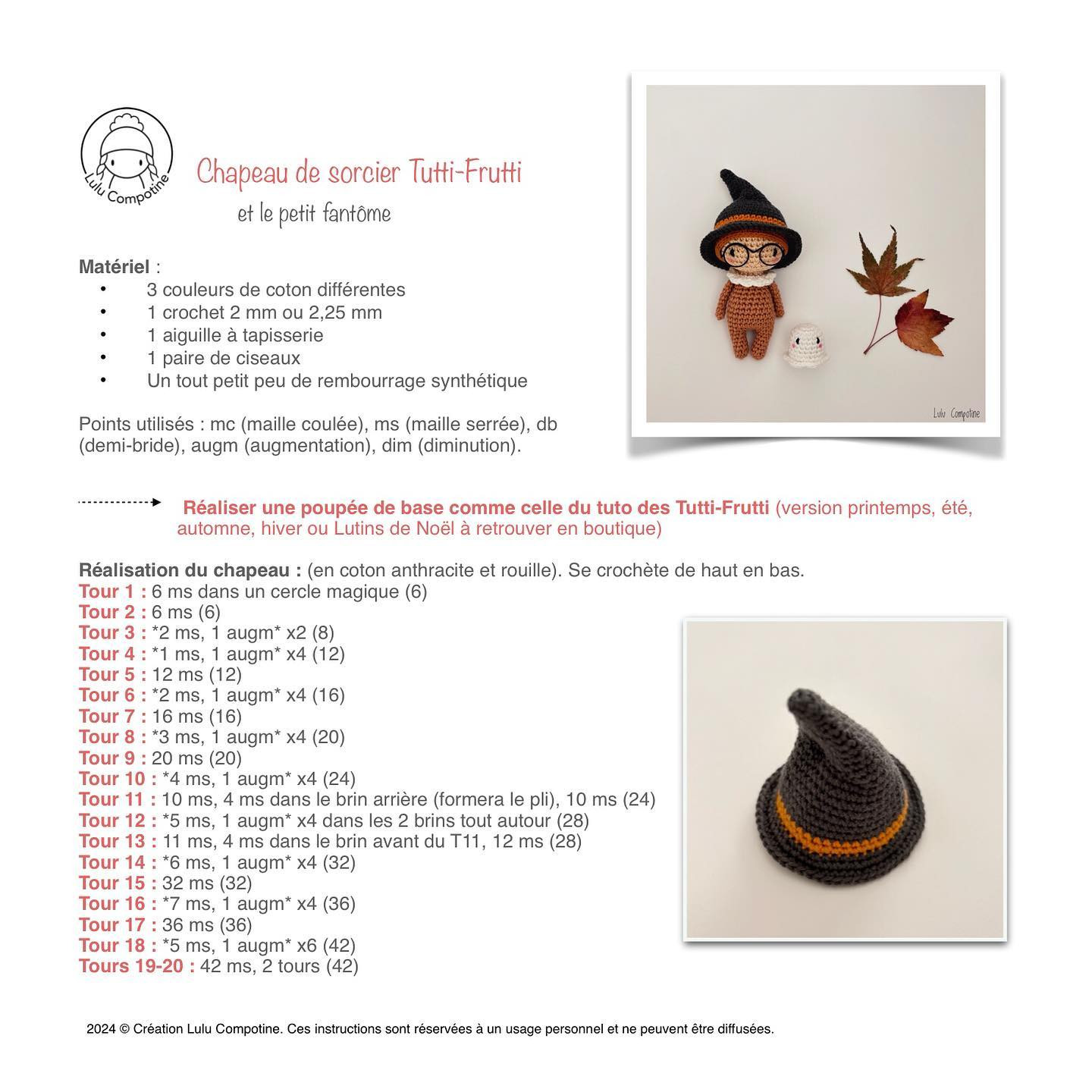 Chapeau de sorcier et petit fantôme au crochet gratuit