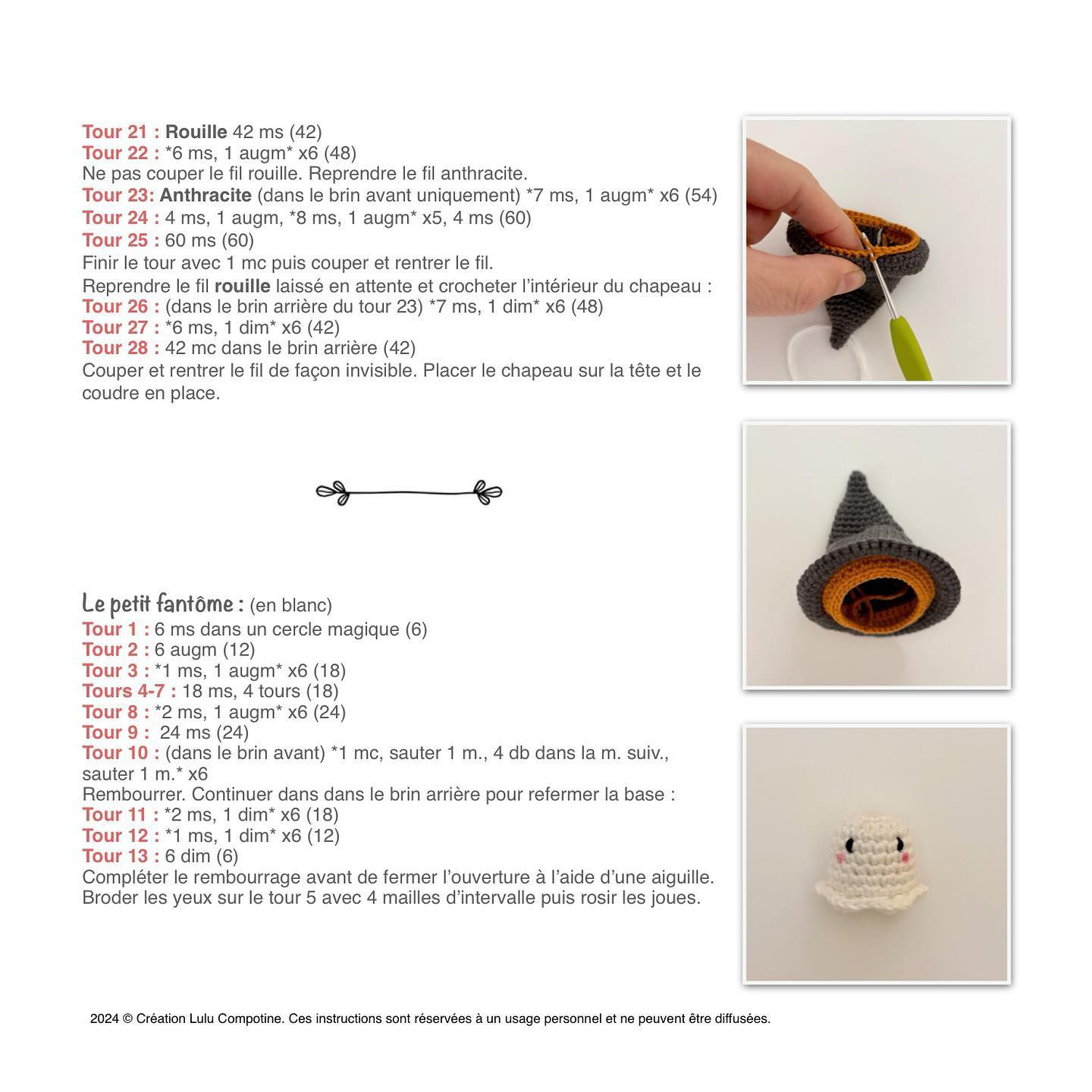 Chapeau de sorcier et petit fantôme au crochet gratuit