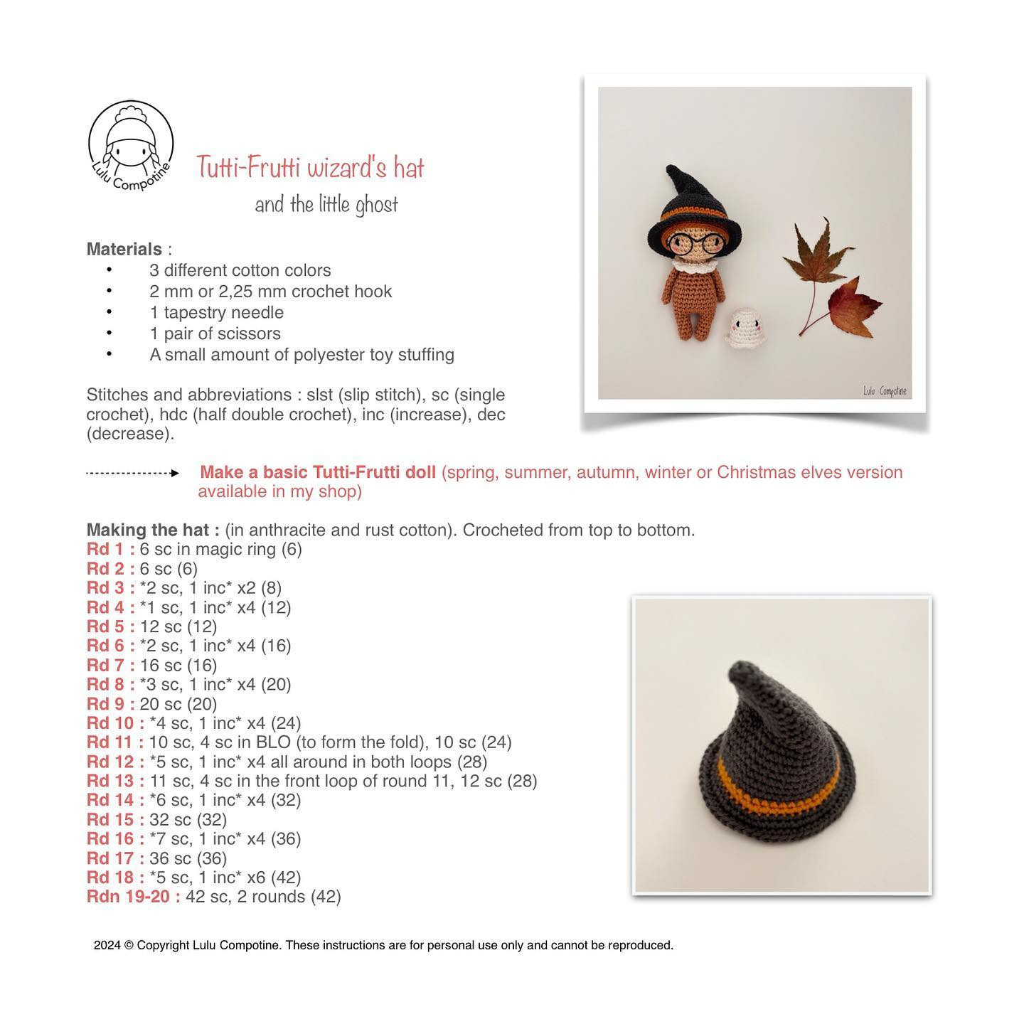 Chapeau de sorcier et petit fantôme au crochet gratuit