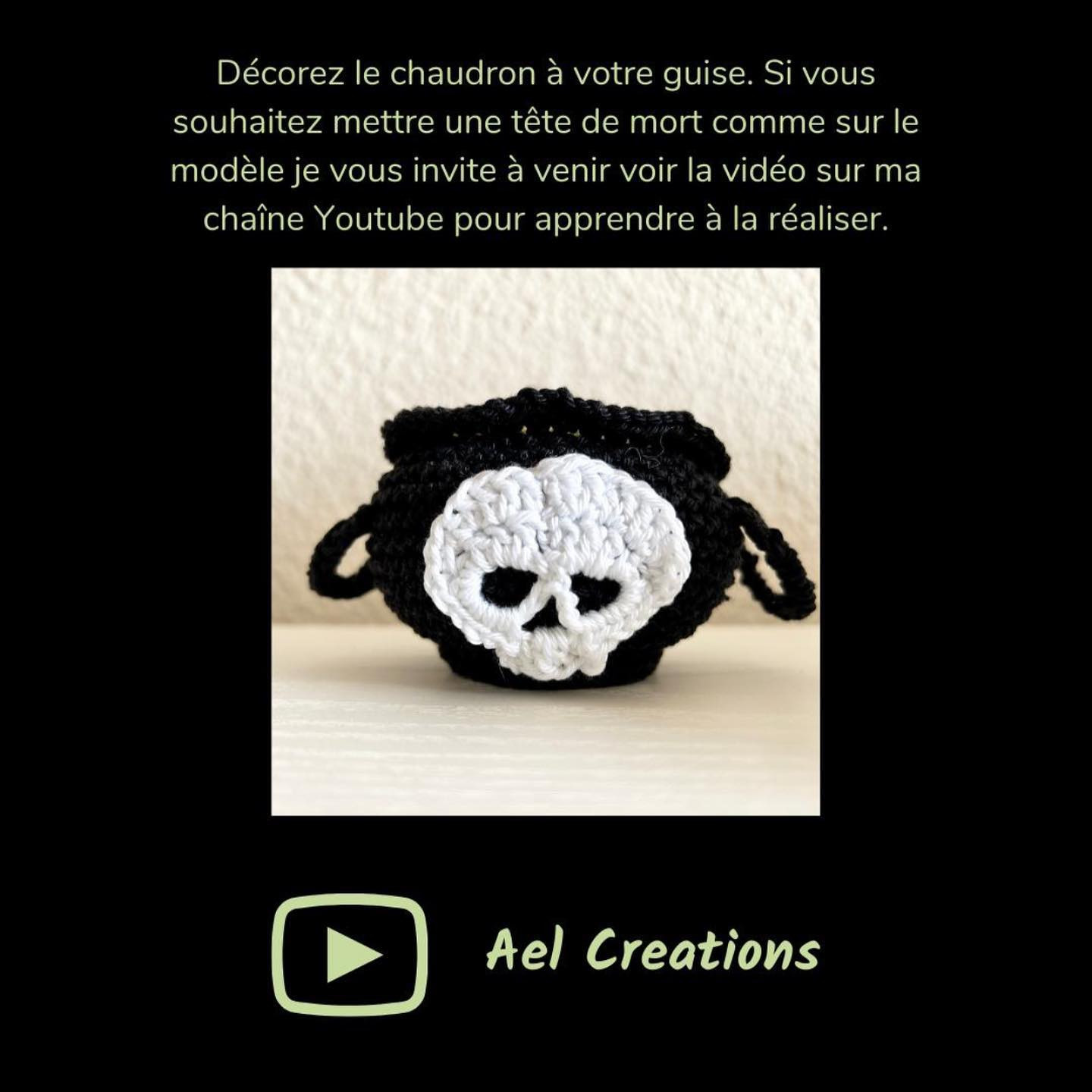 Chaudron de sorcière en crochet avec motif crâne
