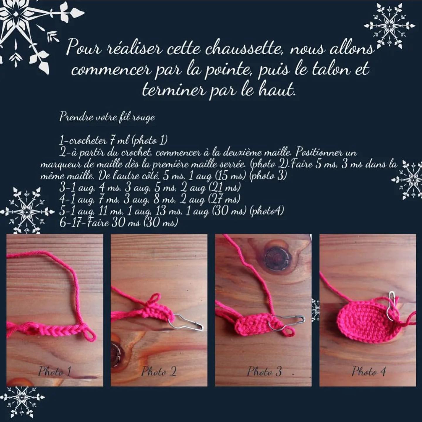 Chaussette de Noël au crochet avec cœur, modèle facile à réaliser