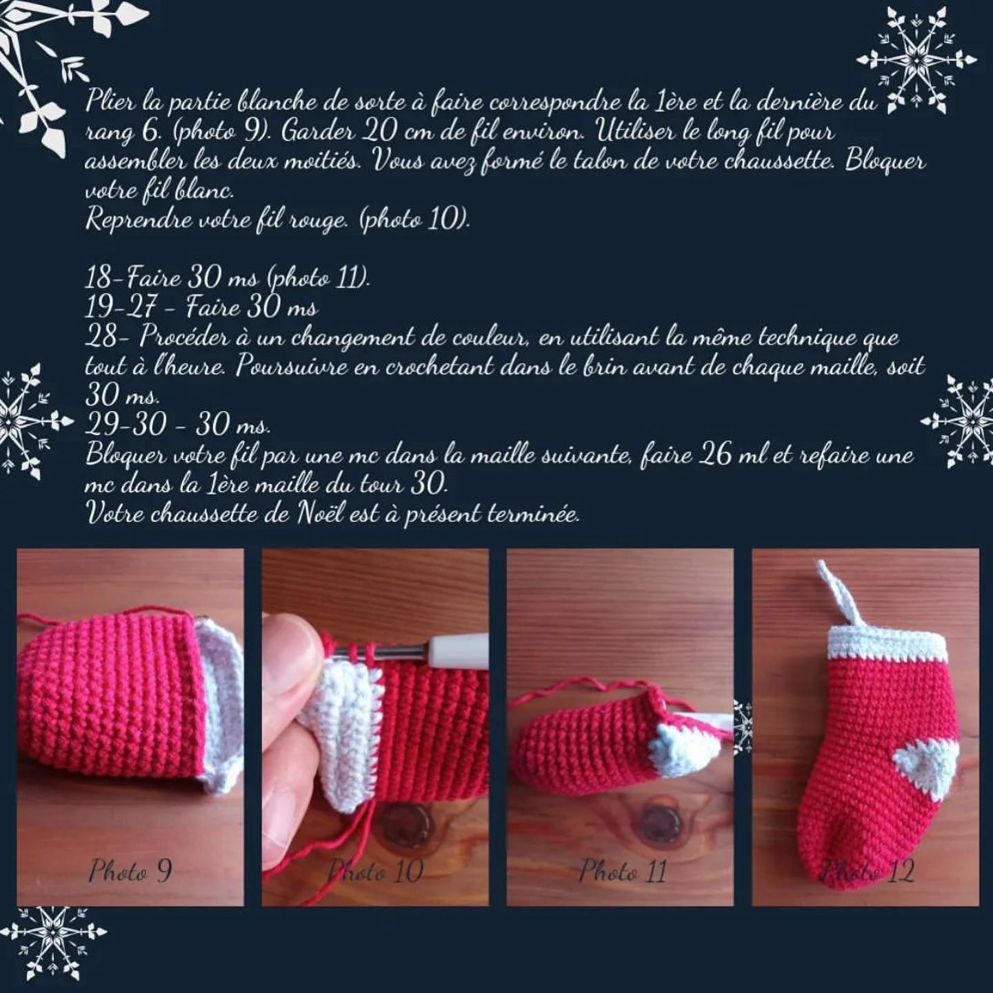 Chaussette de Noël au crochet avec cœur, modèle facile à réaliser