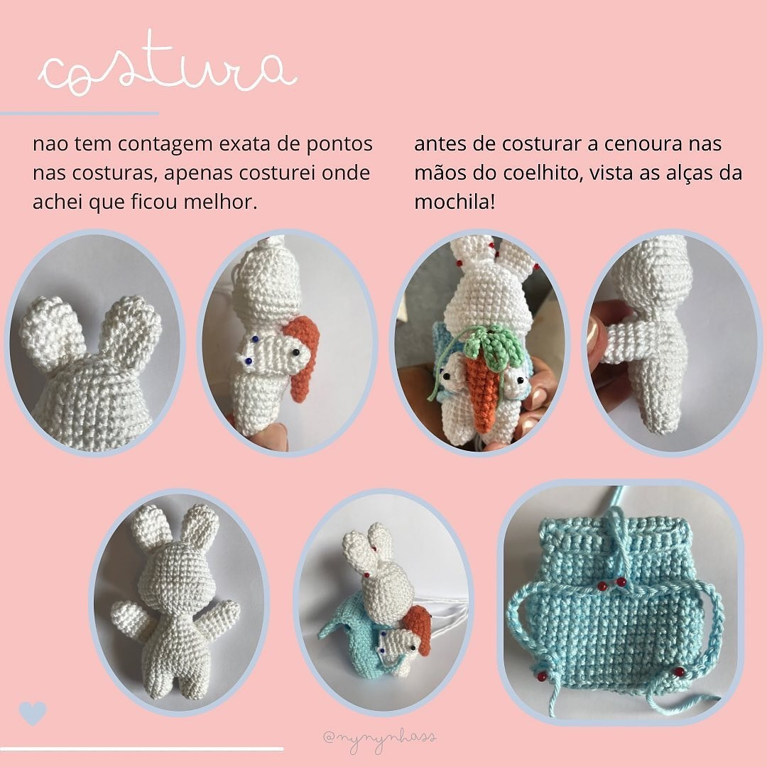 Coelhinho de crochê fofo com mochila e cenoura