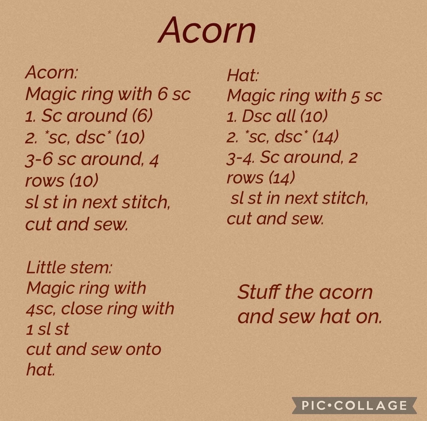 Crochet Acorn and Leaves Free Pattern for Autumn Decoration