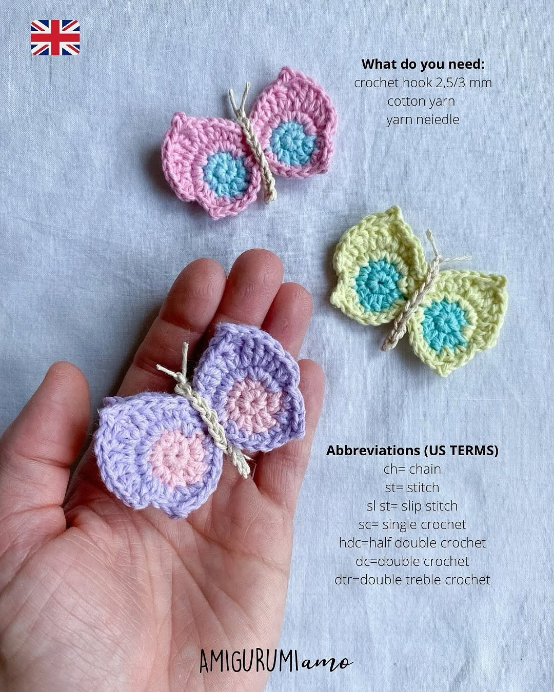 Crochet Colorful Butterflies Pattern for Beginners