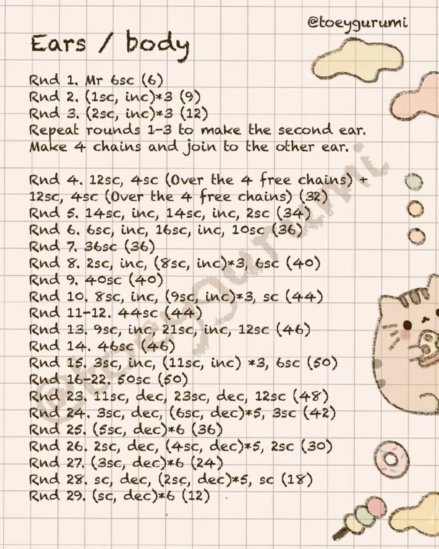 Crochet Cute Pusheen Cat Free Pattern for Beginners