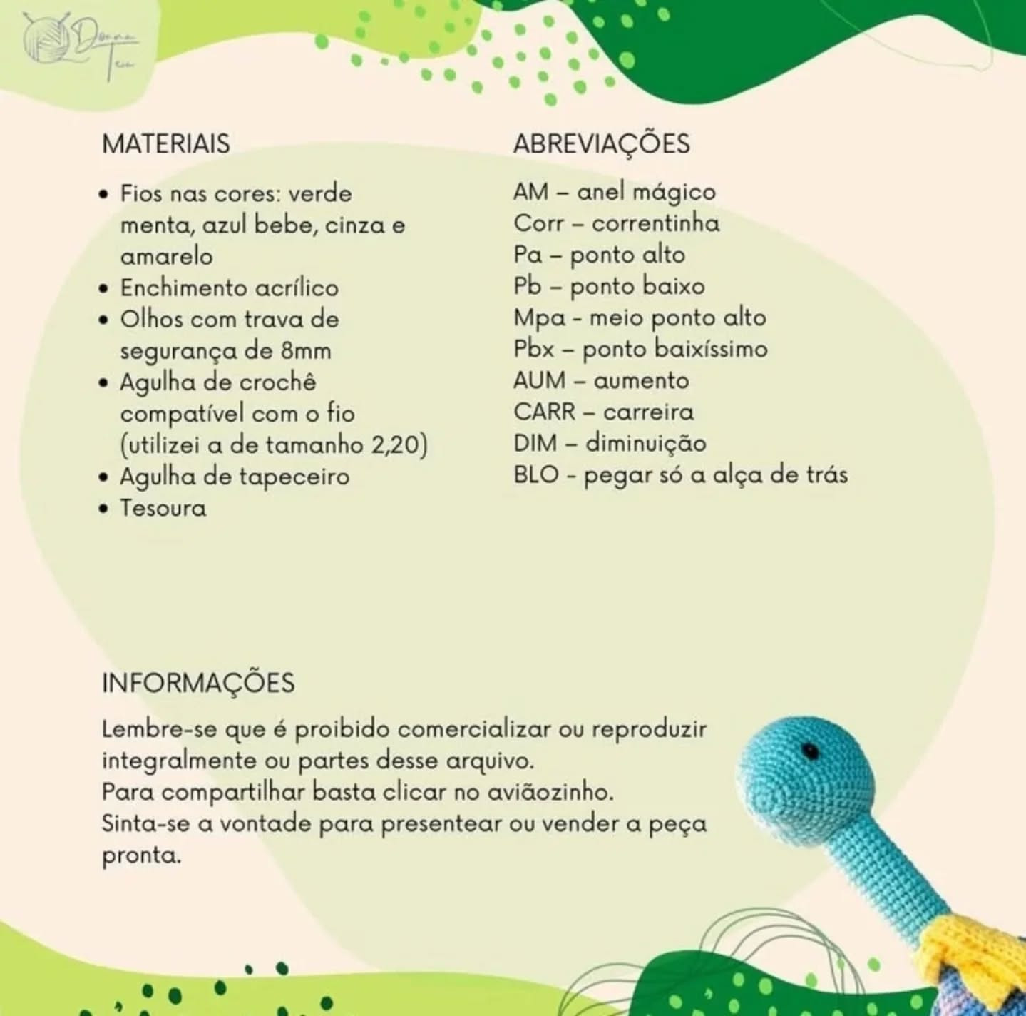 Crochet Dino Oswaldo: Receita Gratuita de Flávia Pinheiro