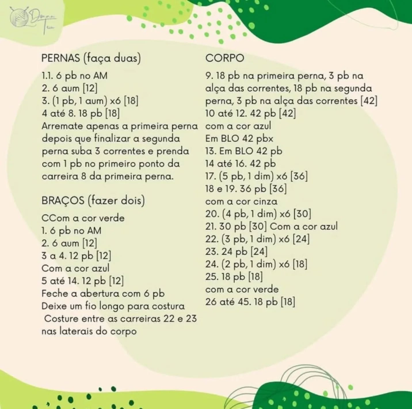 Crochet Dino Oswaldo: Receita Gratuita de Flávia Pinheiro