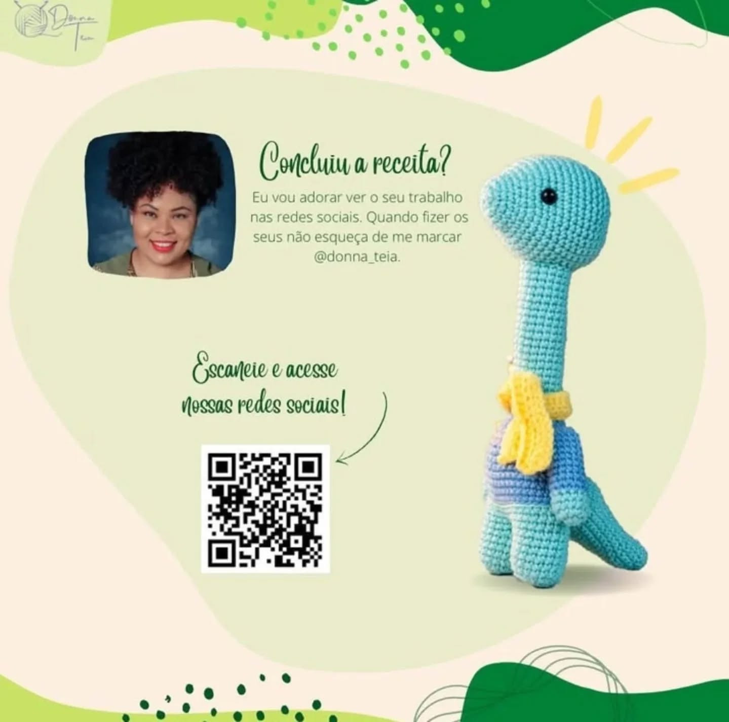 Crochet Dino Oswaldo: Receita Gratuita de Flávia Pinheiro