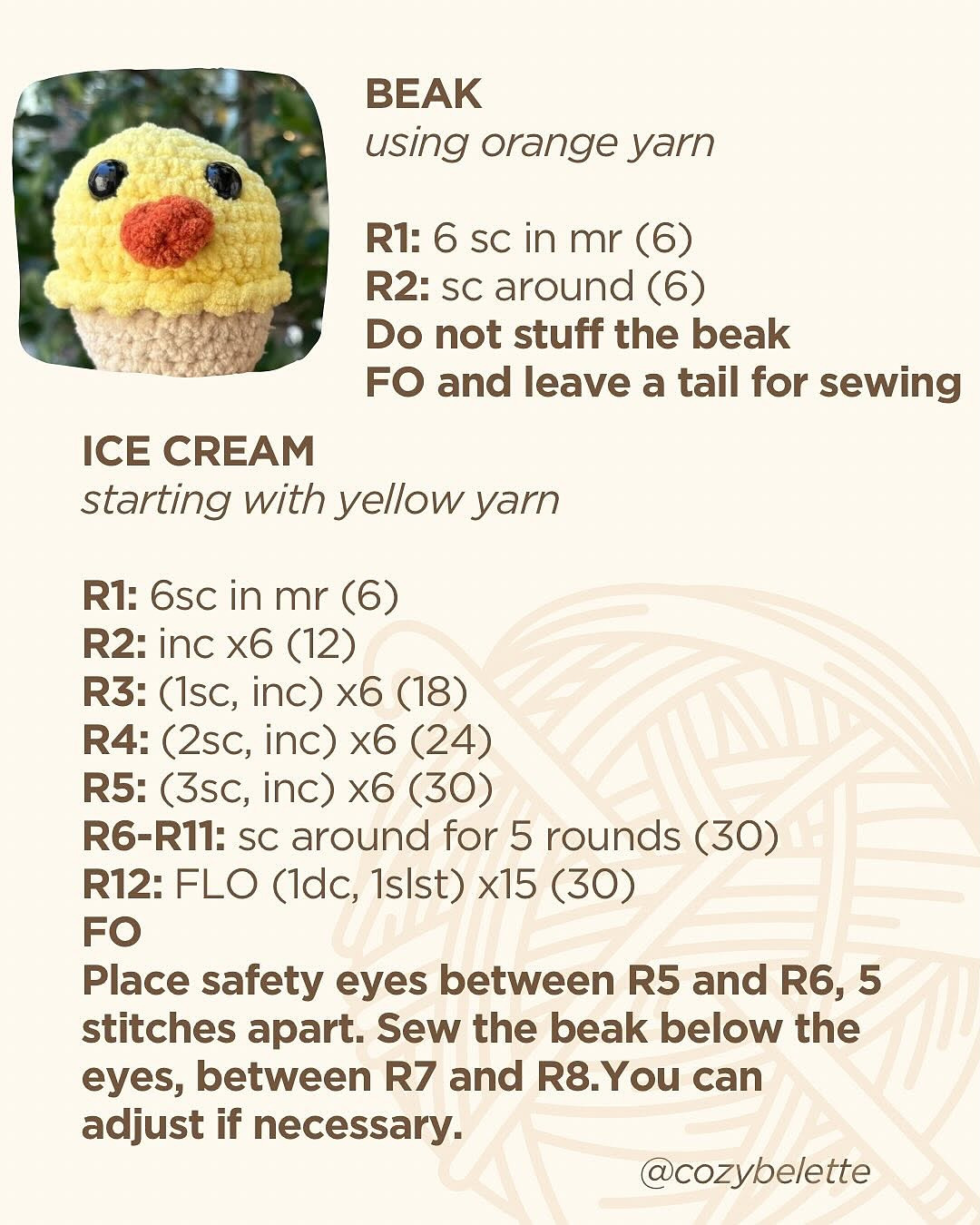 Crochet Duck Gelato Ice Cream Cone Pattern