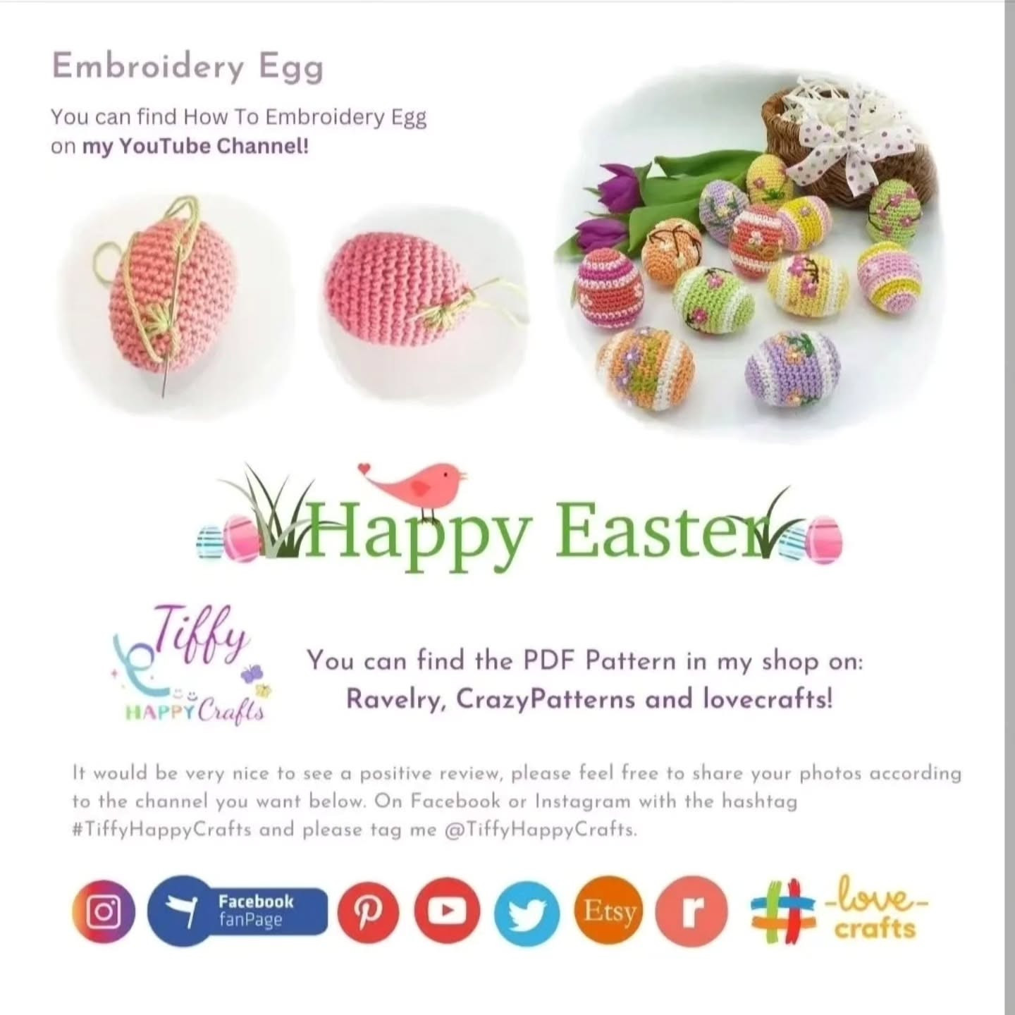 Crochet Easter Eggs with Colorful Floral Designs in a Basket