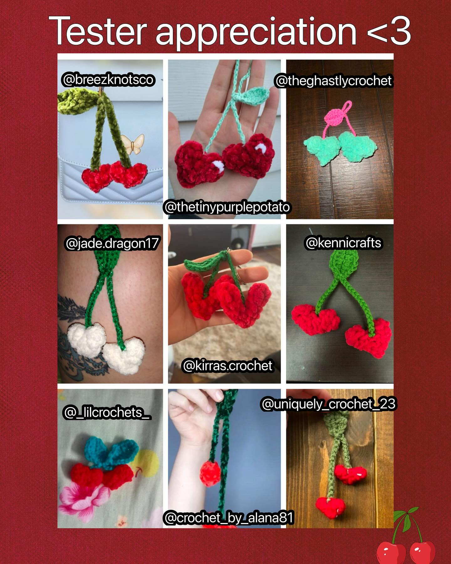 Crochet Heart Cherry Keychain Pattern for Beginners