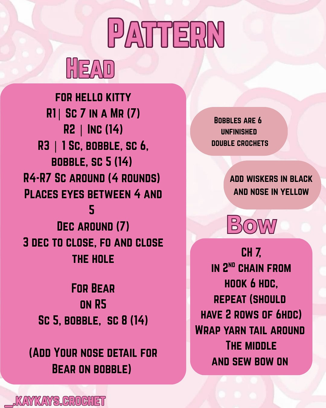 Crochet Hello Kitty Keychain Free Pattern with Bear Modification