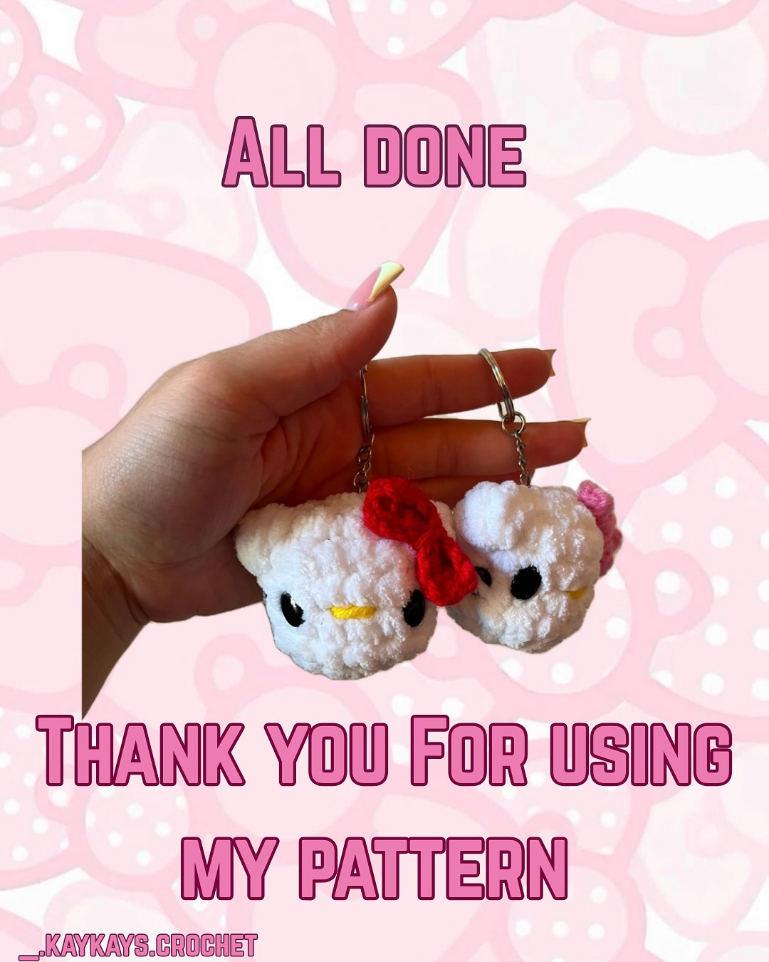 Crochet Hello Kitty Keychain Free Pattern with Bear Modification