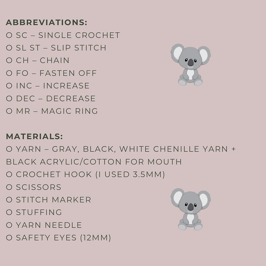 Crochet Koala Amigurumi Free Pattern for Beginners