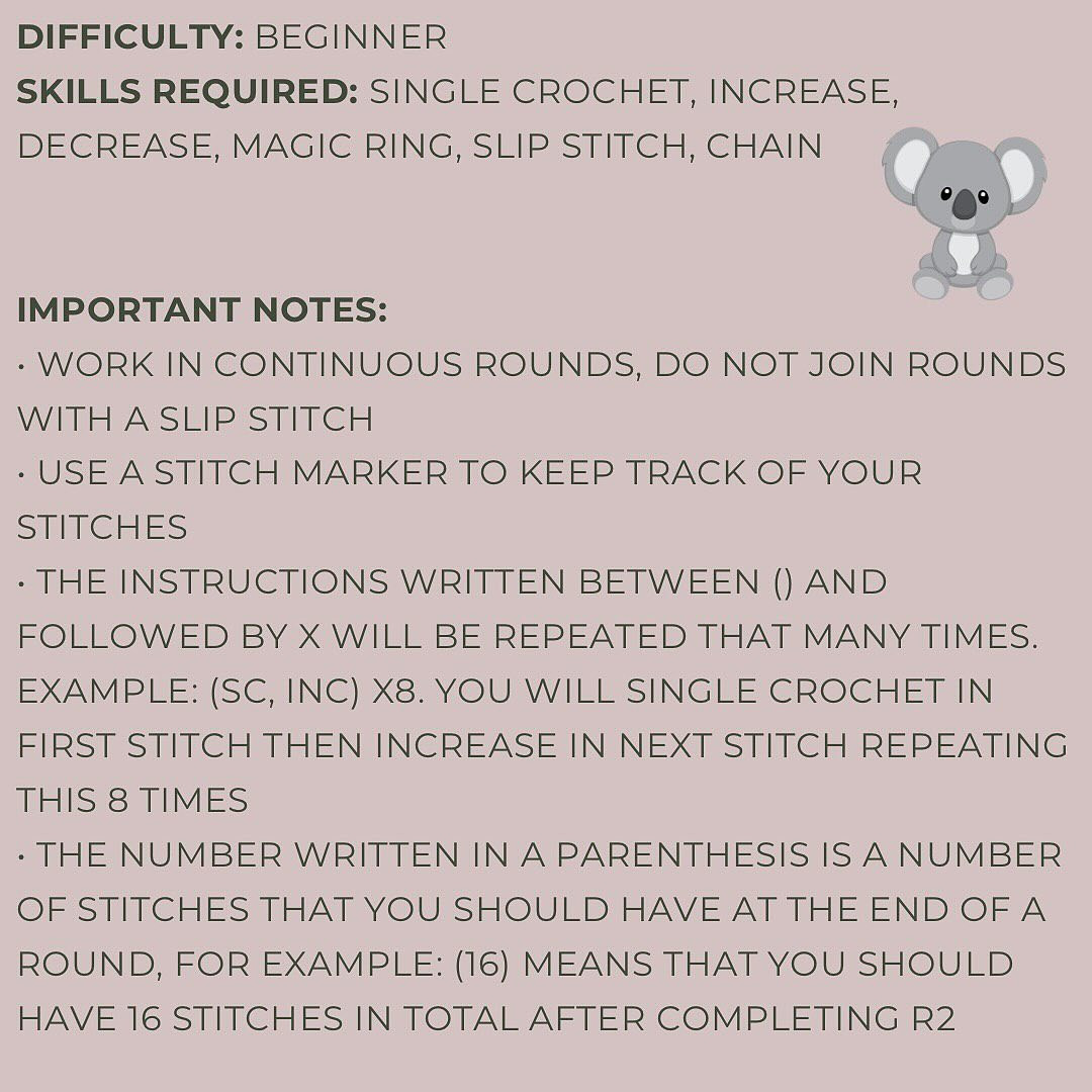 Crochet Koala Amigurumi Free Pattern for Beginners