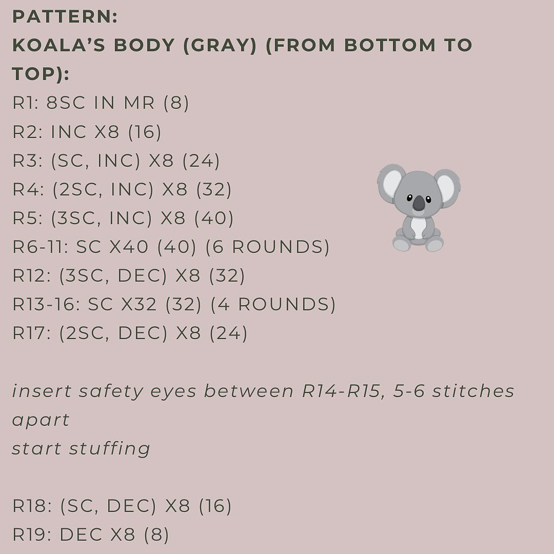 Crochet Koala Amigurumi Free Pattern for Beginners