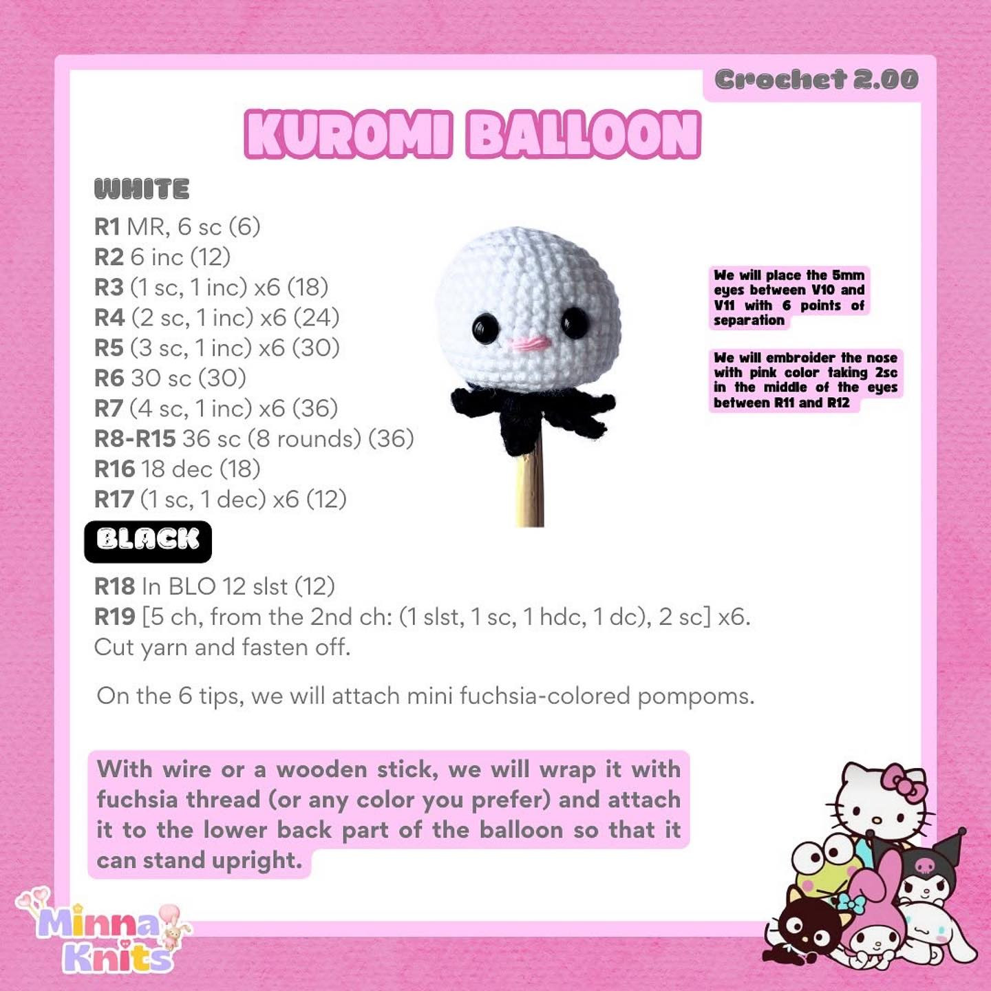 Crochet Kuromi Balloon Pattern - Free Amigurumi Design