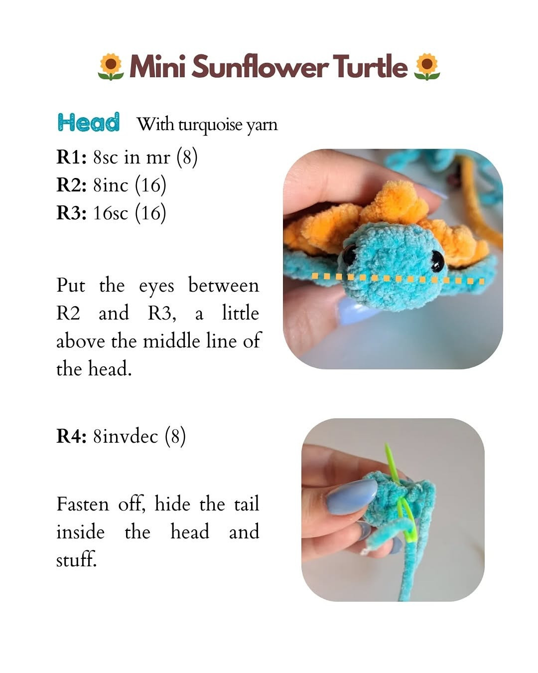 Crochet Mini Sunflower Turtle Pattern - Free Tutorial
