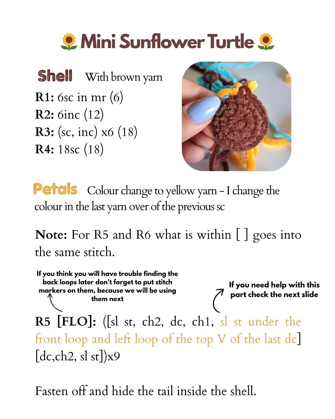 Crochet Mini Sunflower Turtle Pattern - Free Tutorial
