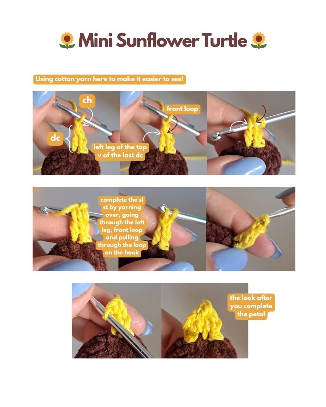 Crochet Mini Sunflower Turtle Pattern - Free Tutorial