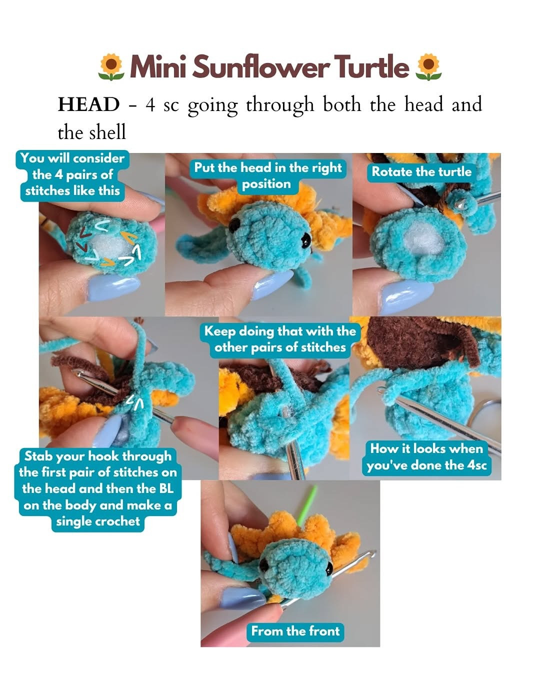 Crochet Mini Sunflower Turtle Pattern - Free Tutorial