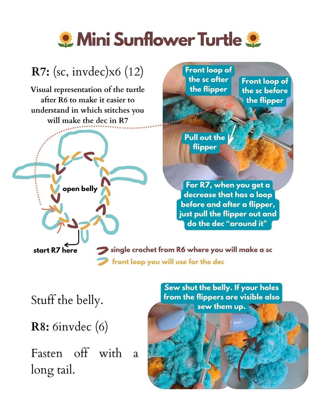 Crochet Mini Sunflower Turtle Pattern - Free Tutorial
