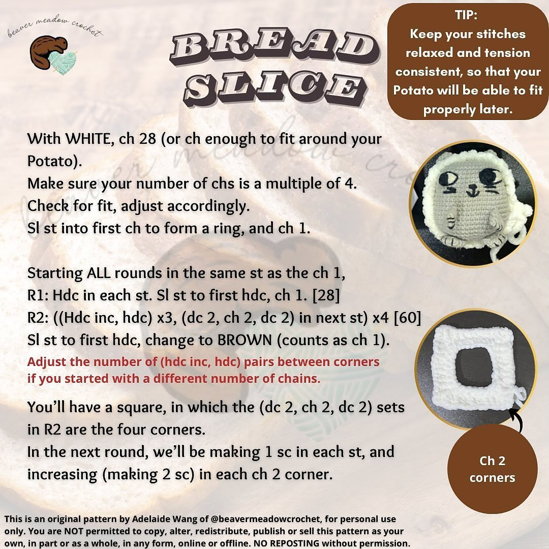 Crochet Pattern: Cute Cat on a Slice of Bread
