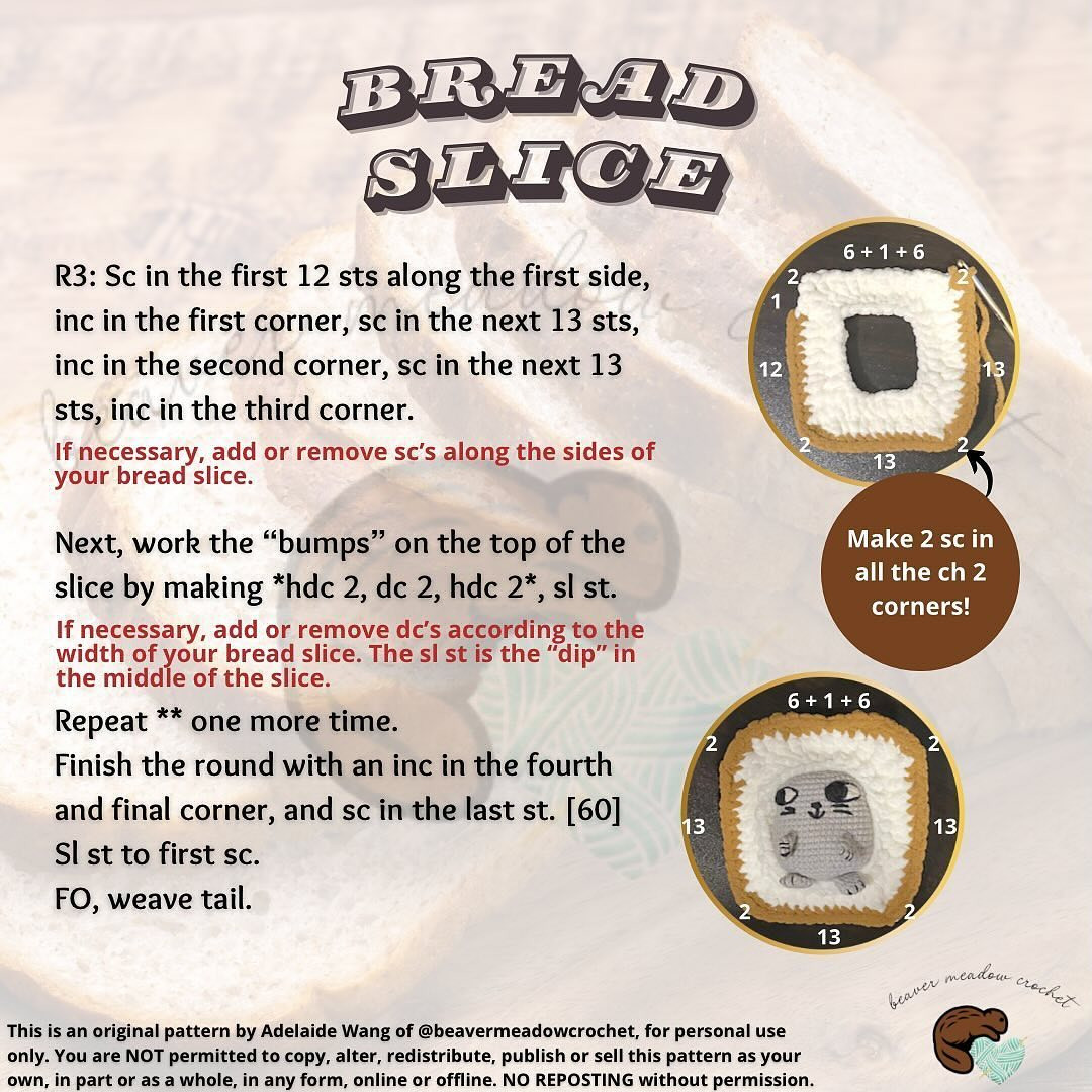 Crochet Pattern: Cute Cat on a Slice of Bread